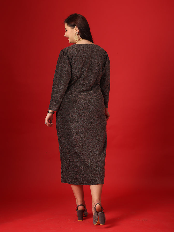 Metalic Brown Straight Dress With Back Side Design