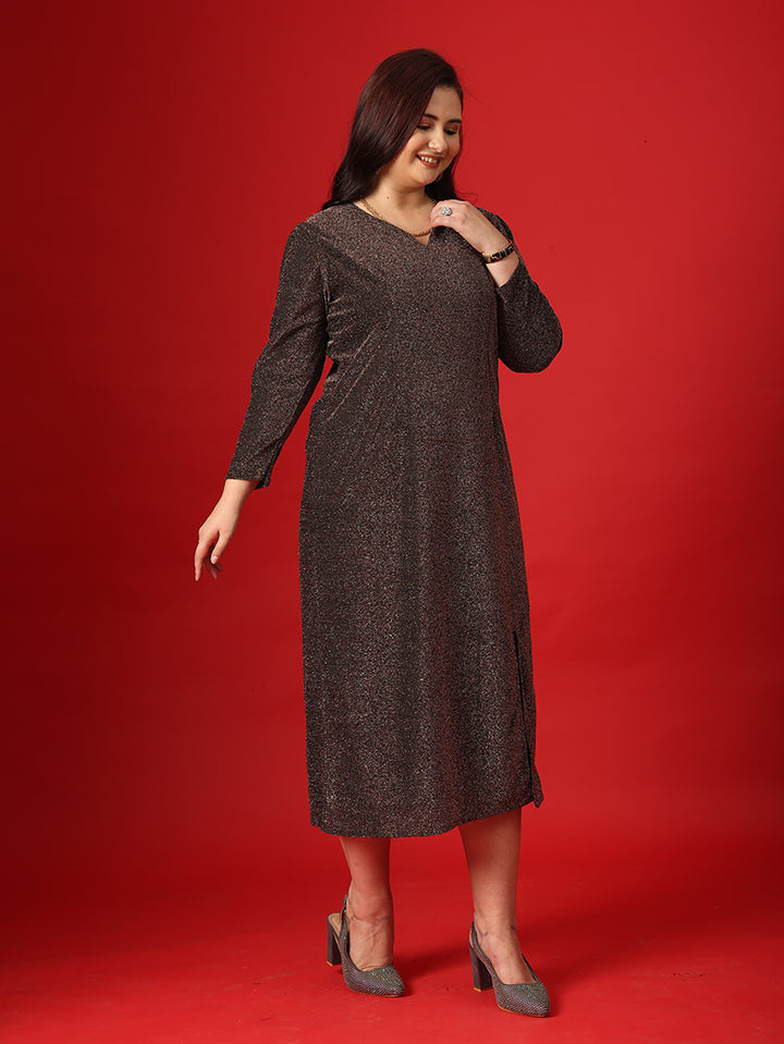 Metalic Brown Straight Dress With Back Side Design
