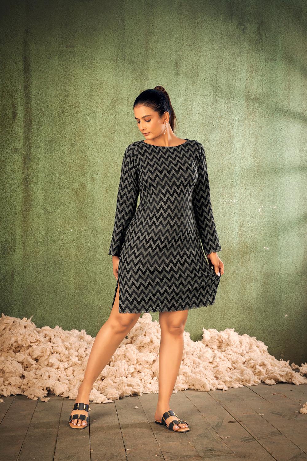 A-line knee length beach dress with full sleeve