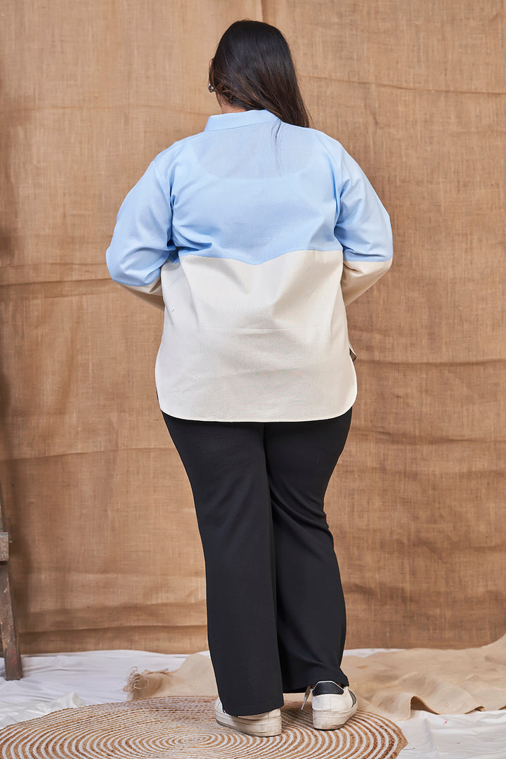 Blue & white cotton full sleeve shirt for women