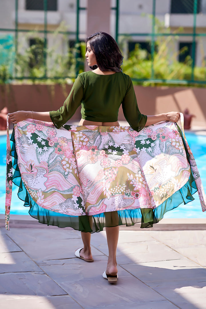 Curvylane's sexy beachwear with green floral sarong and top