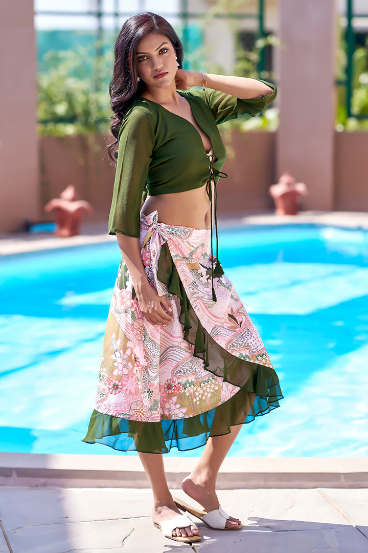 Curvylane's sexy beachwear with green floral sarong and top