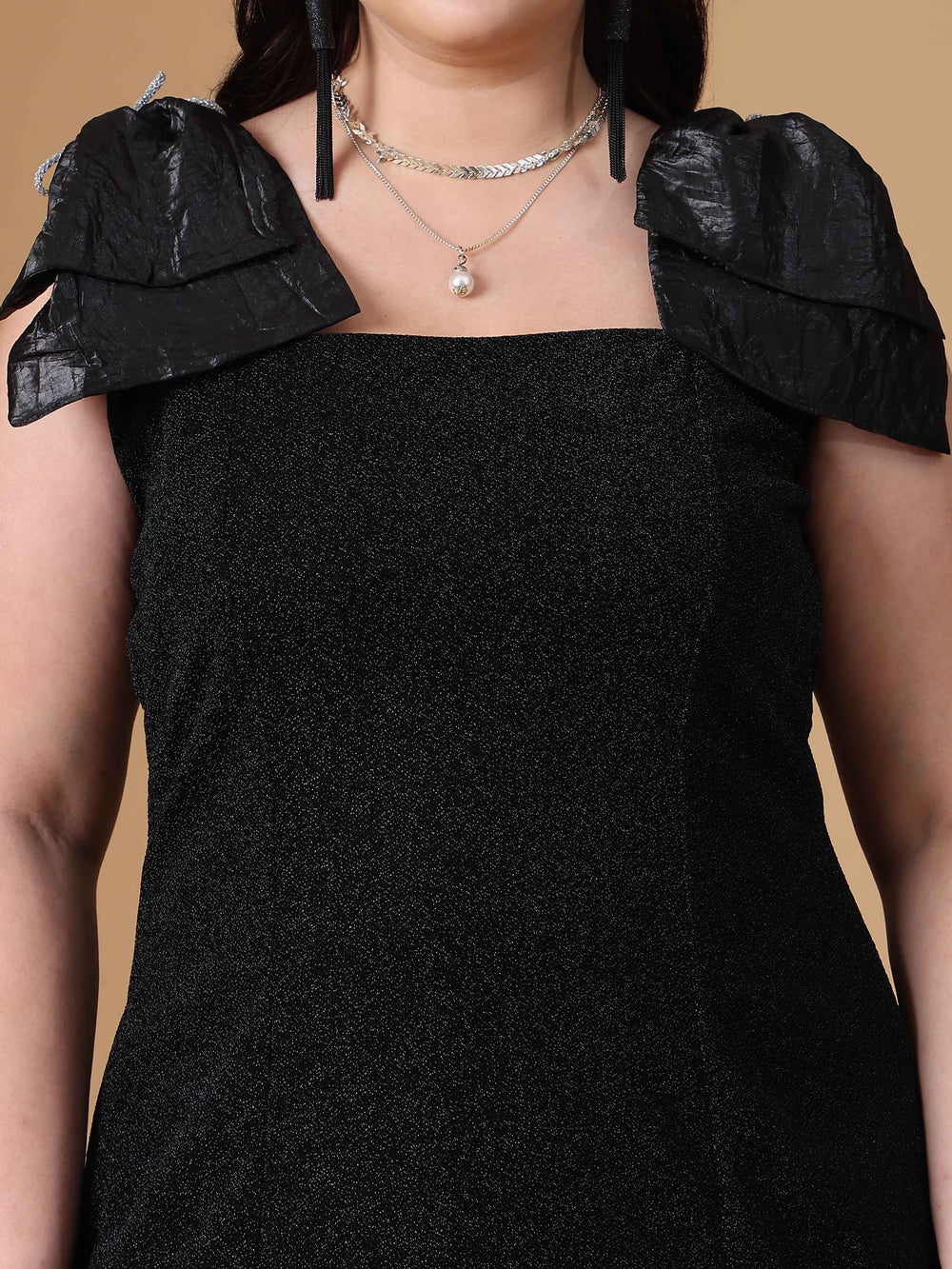 Black A-line Bow Dress For Plus Suze Wine