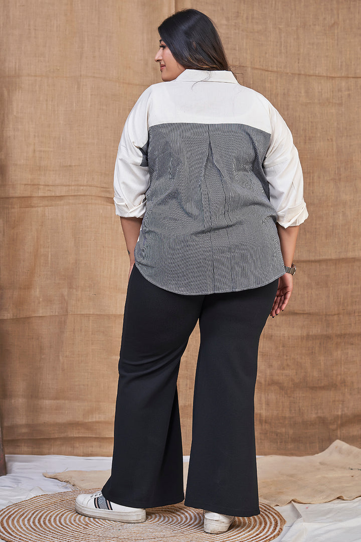 Black And White Cotton Shirt With Printed Design Back Side Look