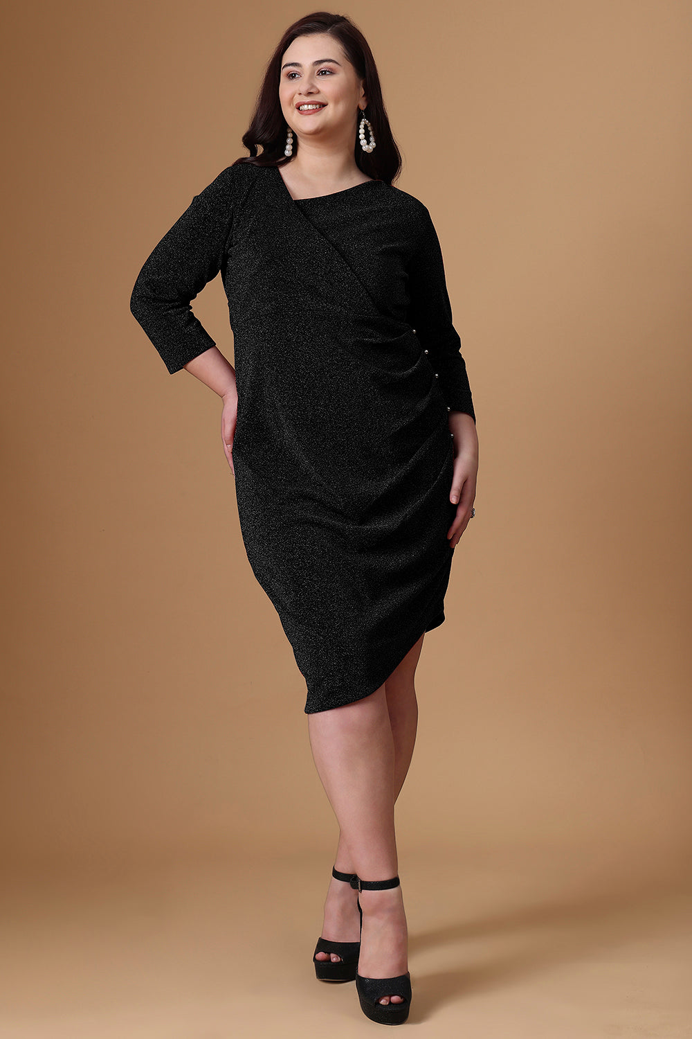 Black Asymmetric Knitted Dress For Party