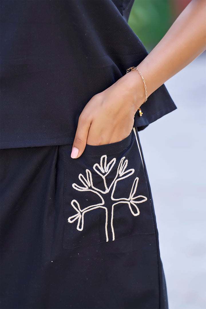 Black Co ord skirt and top with pockets