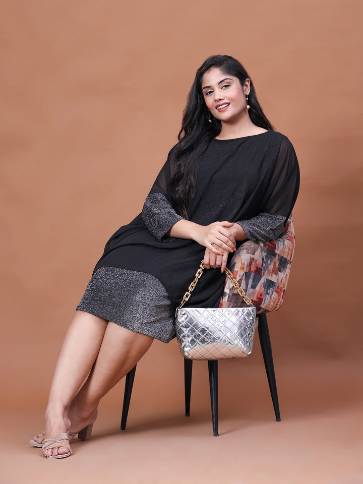 Black Color Net Plus Size Party Wear Dress