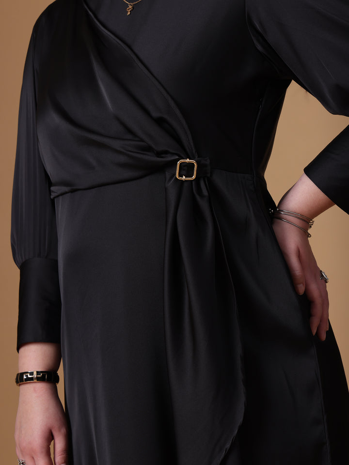 Black Color Velvet Satin Dress Close up Look