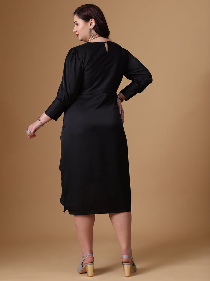 Black Color Velvet Satin Straight Dress For Plus Size Back Side Look