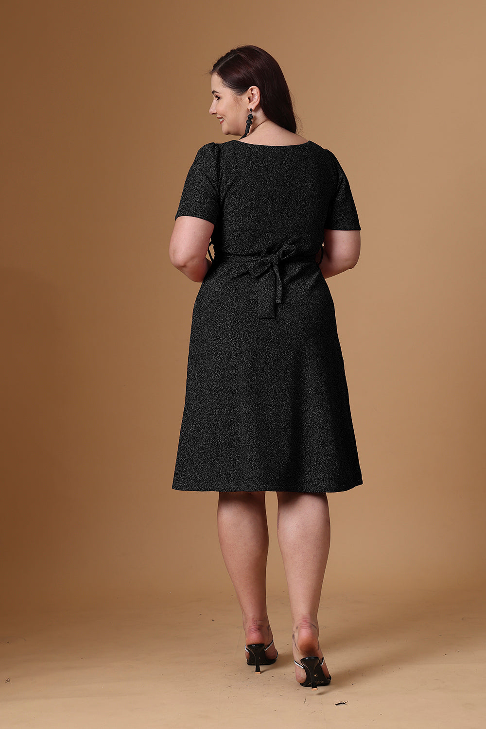 Black Court Neck Party Dress Back Side