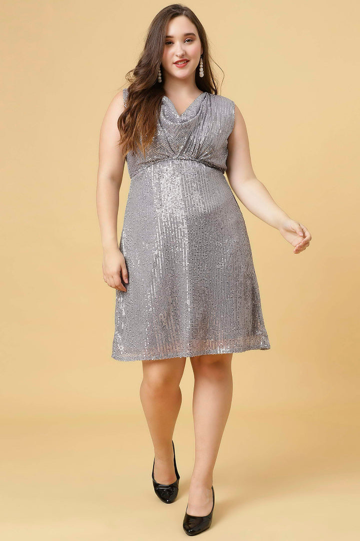 Black Cowl Neck Party Wear Sexy Dress for Plus Size Women