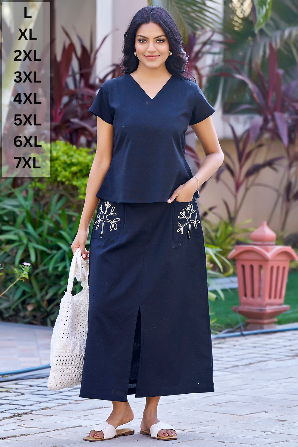 Black Designer Resort Wear Co-ord Top And Skirt With Embroidery