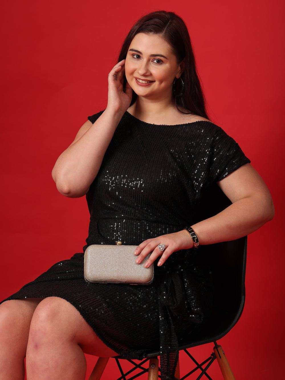 Black Flutter Sleeve A-Line Dress For Plus Size