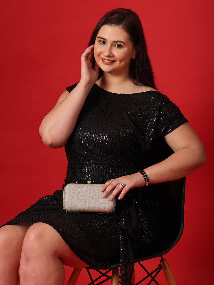 Black Flutter Sleeve A-Line Dress For Plus Size