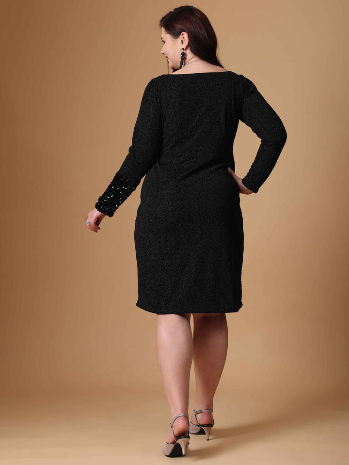 Black Sequin A-Line Sraight Party Dress For Women