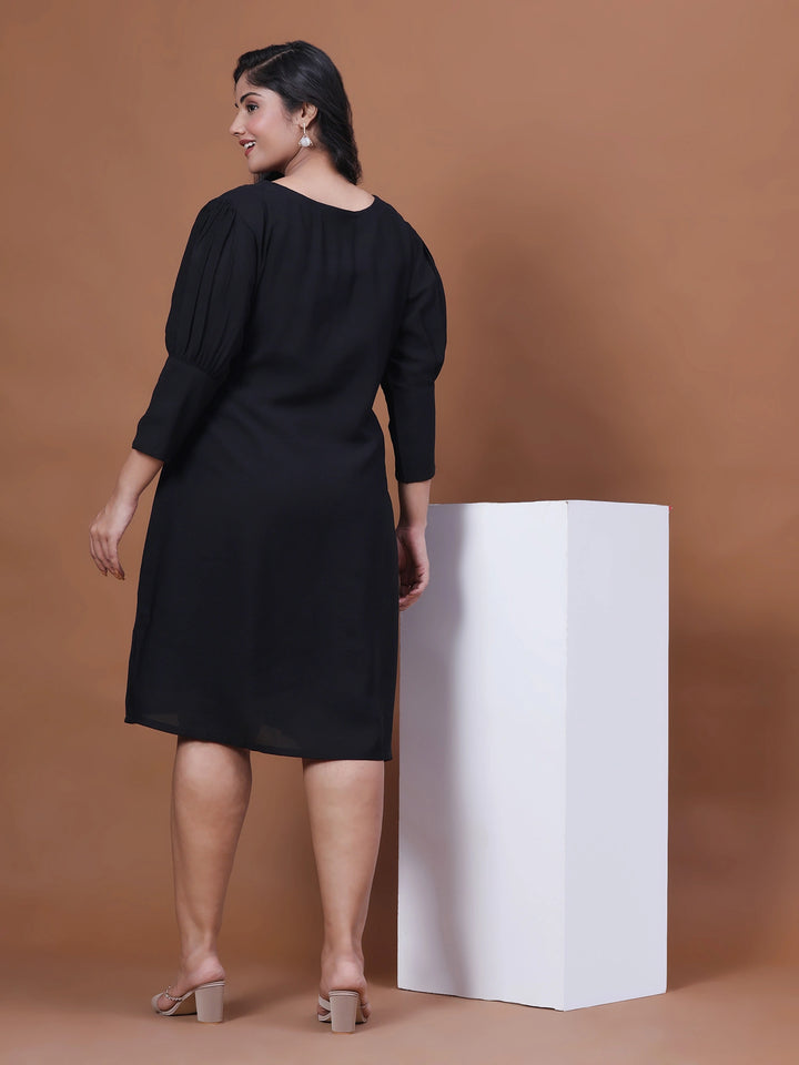 Black Stylish Plus Size Velvet Satin Party Dress