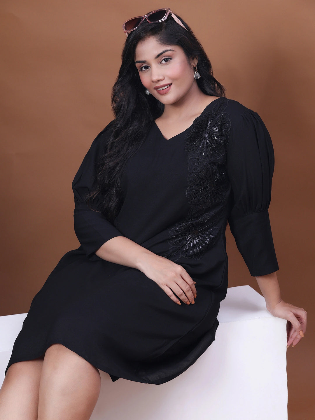 Black Tie Up Comfortable Plus Size Party Wear Dress For Women