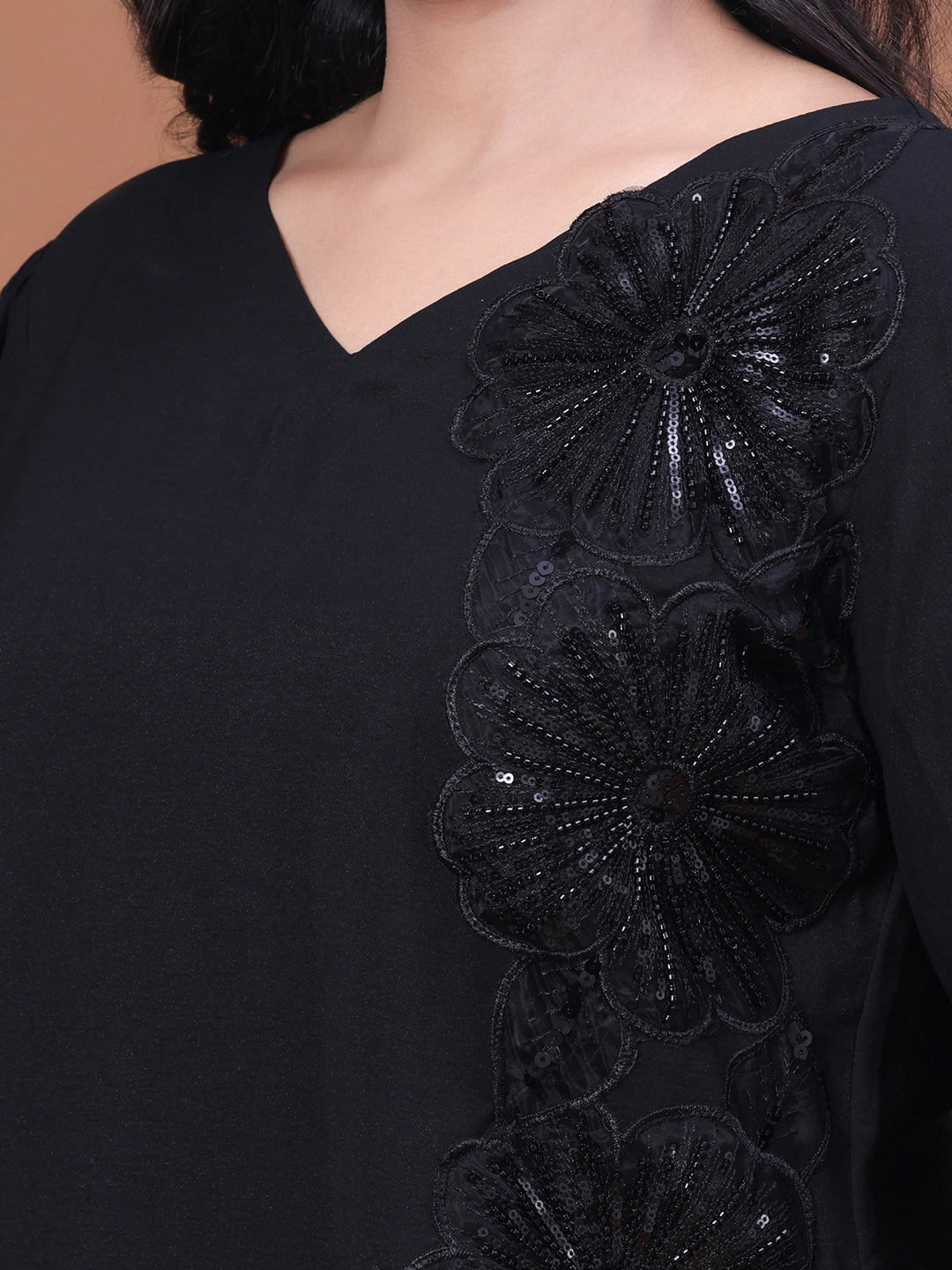 Black Velvet satin and sequin plus size dress