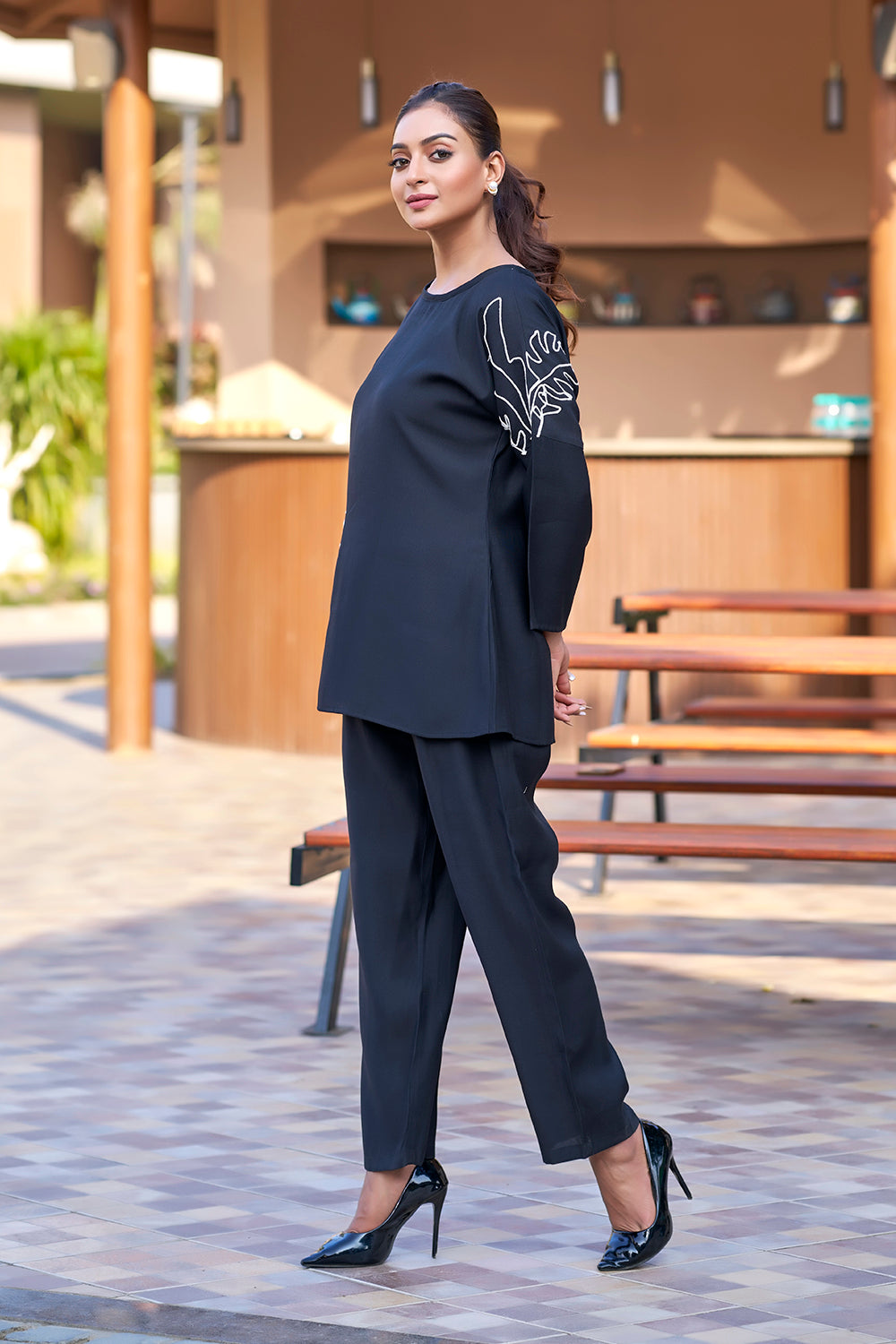 Black designer resort wear co-ord set