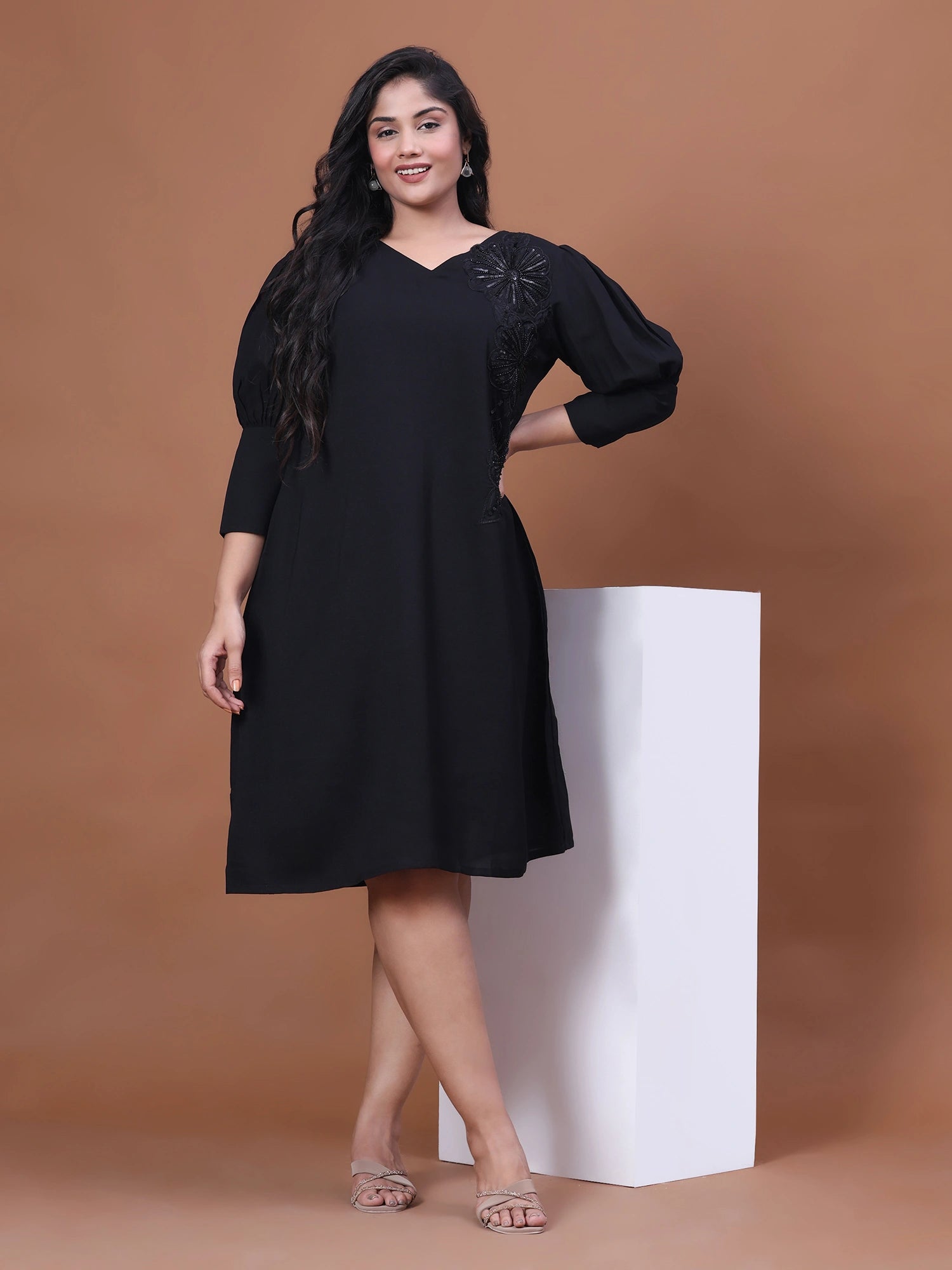 Black Lycra A-Line Party Dress