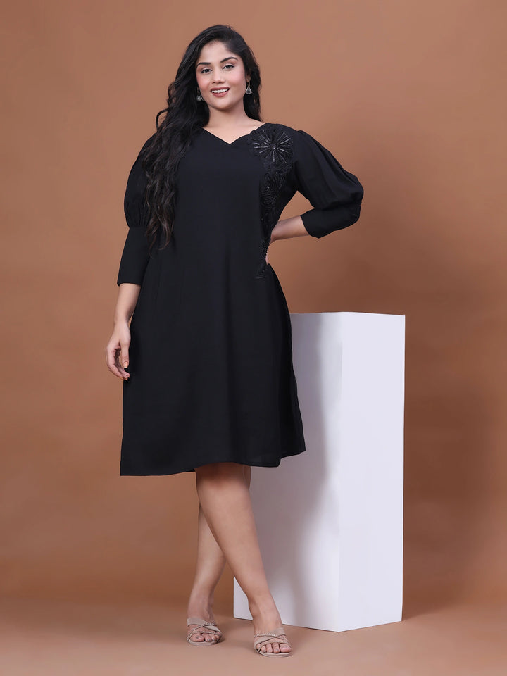 Black tie-up plus size party dress for women