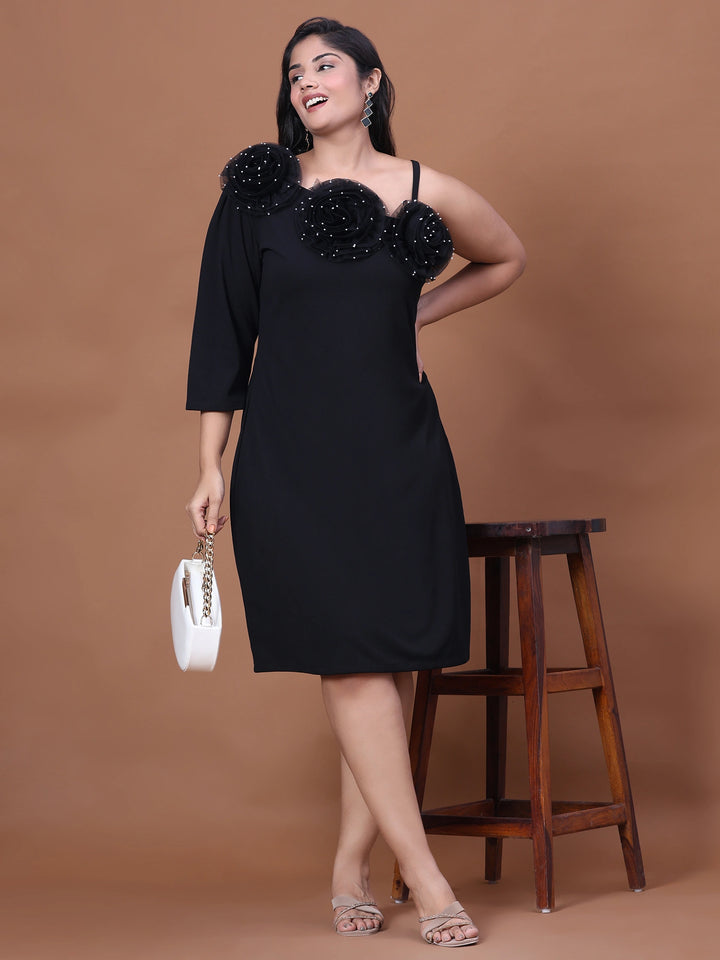 Blackon-shoulder western party wear dress