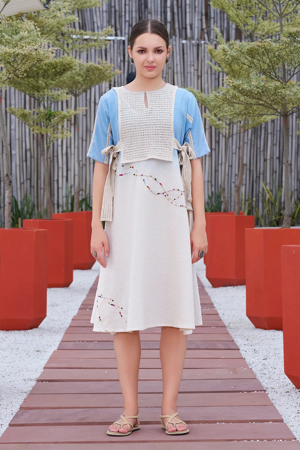 Blue-Ivory ombre plus-size western dress short length