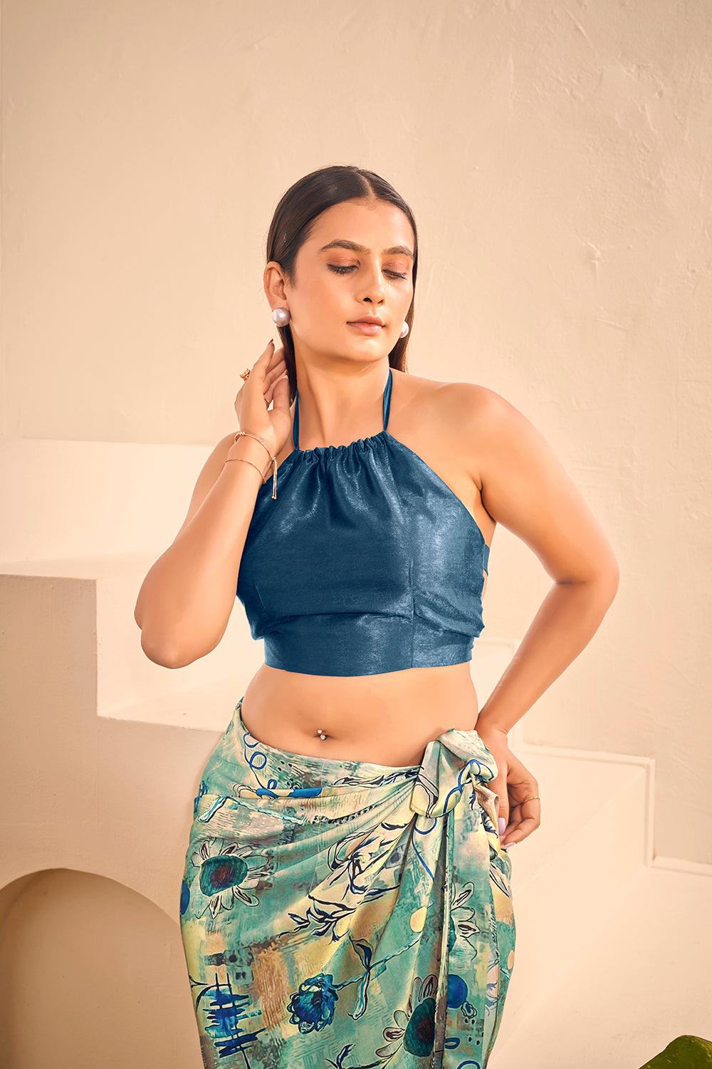 Blue Color Floral Printed Cover up Sarong Set For Plus Size