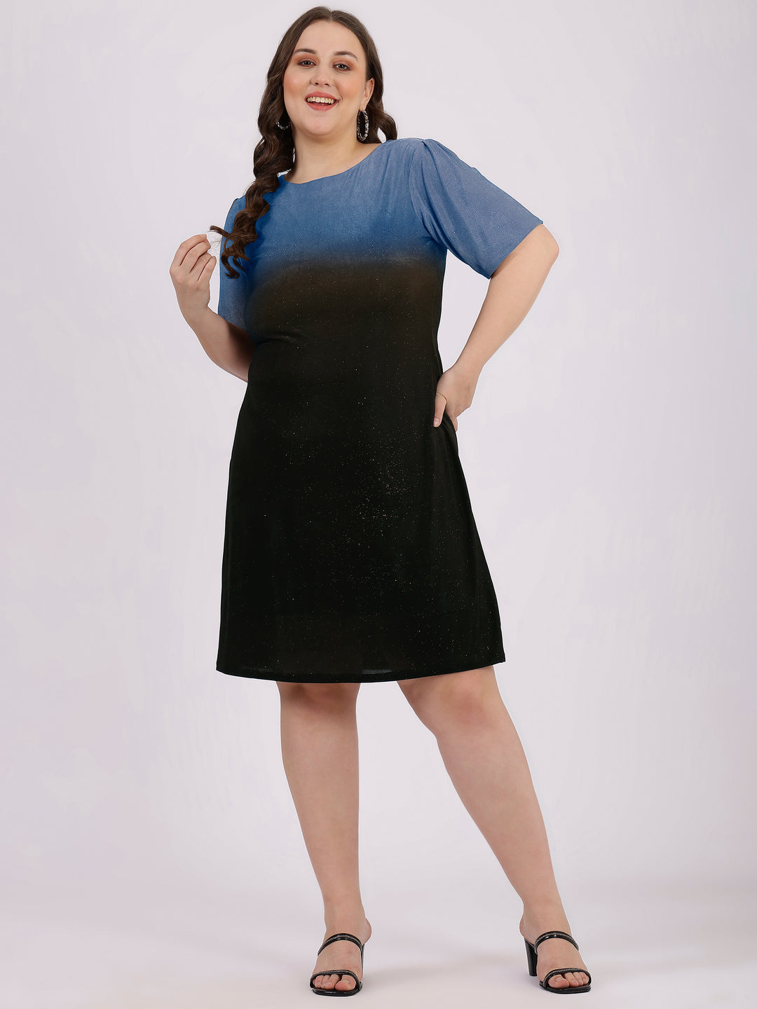 Blue_Color_Round_Neck_Knee-Length_Party_Dress_For_Plus_Size