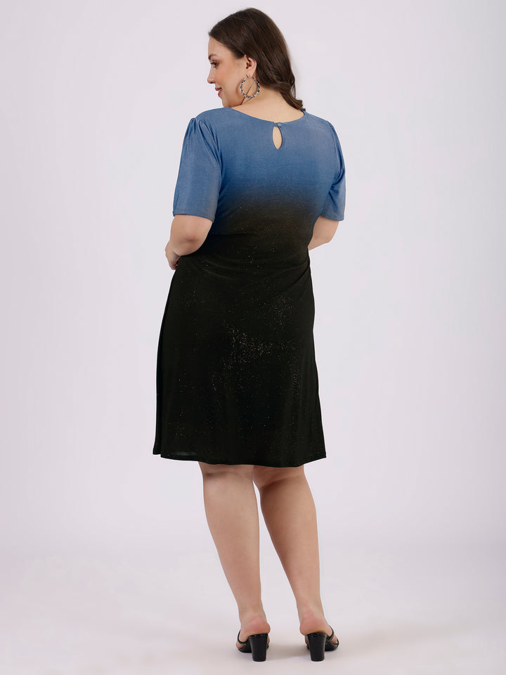 Blue_Color_Round_Neck_Knee-Length_Party_Dress_For_Plus_Size_Back_Side