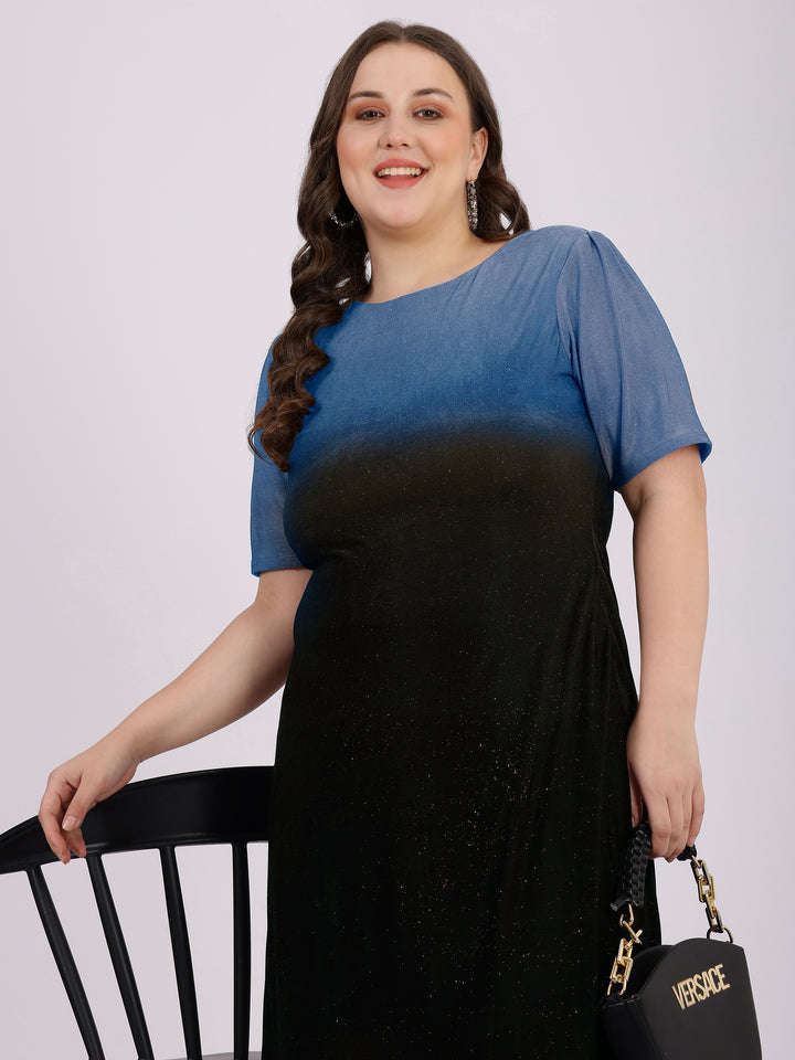 Blue_Color_Round_Neck_Knee-Length_Party_Dress_For_Women