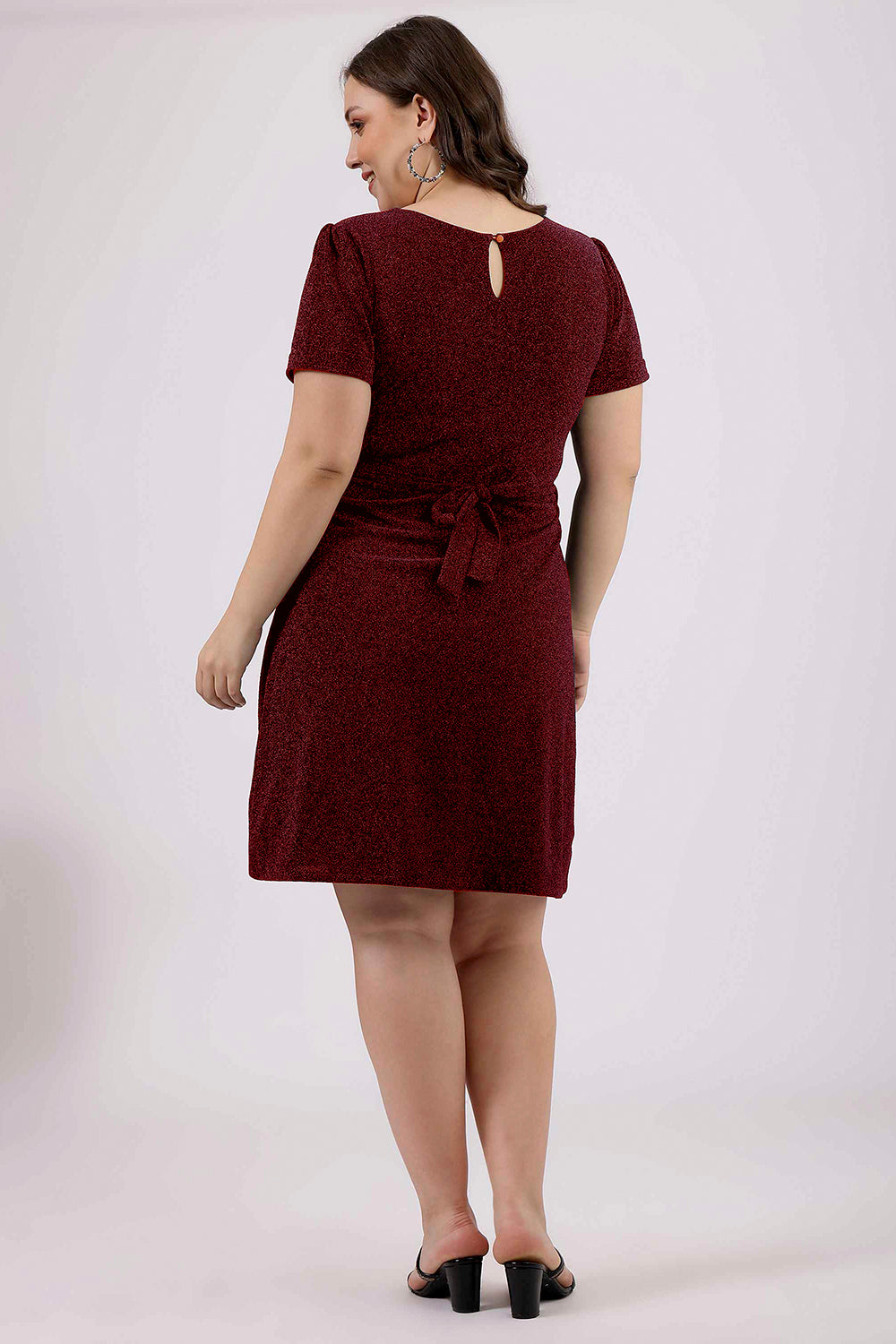 Blue Lycra A-Line Party Dress For Party Back Side