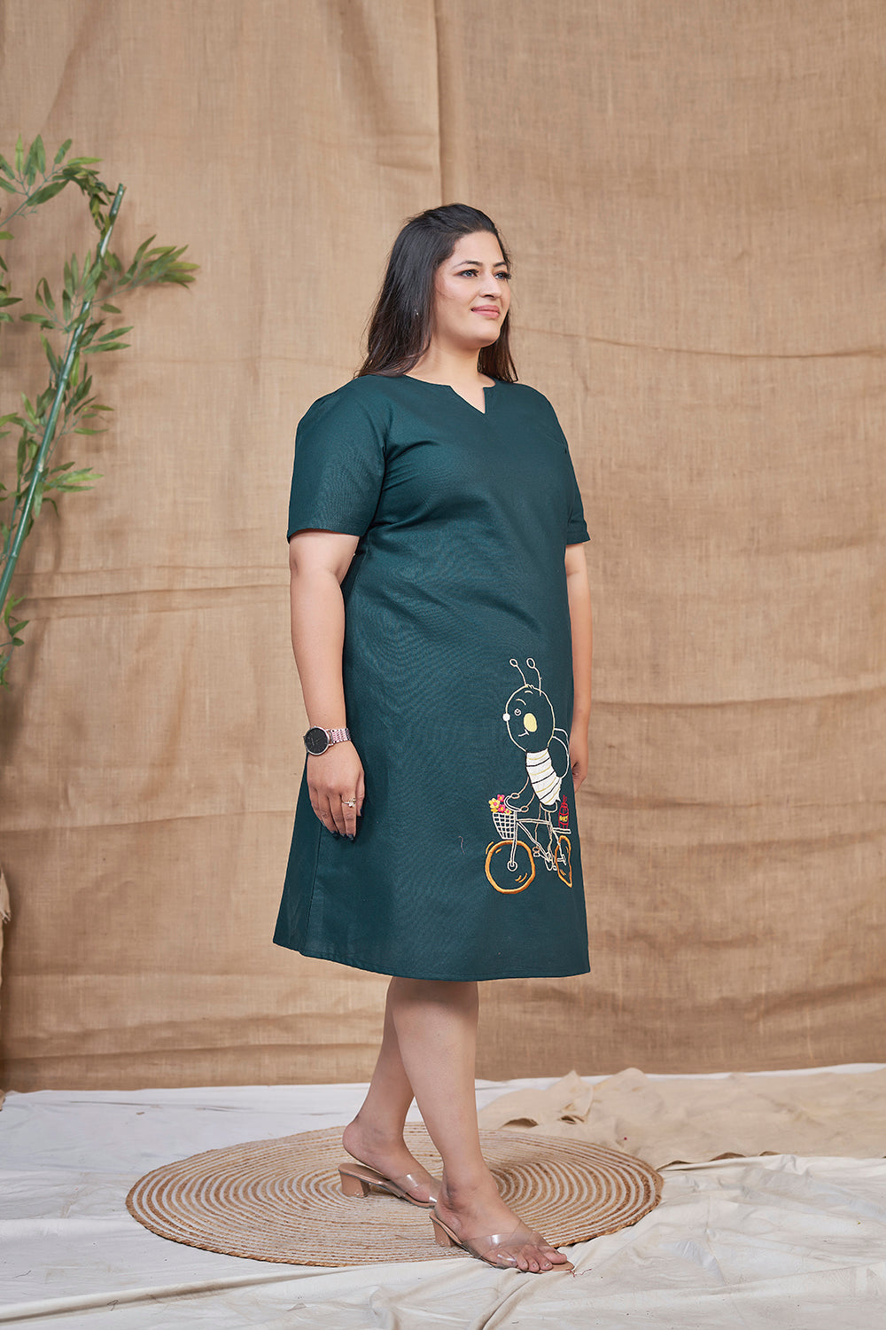 Blue_casual_cotton_Puff_Sleeve_dress