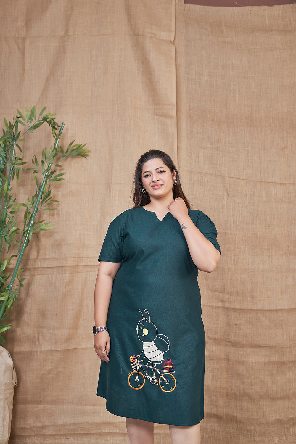 Blue_casual_cotton_dress_for_women_With_Embroidery