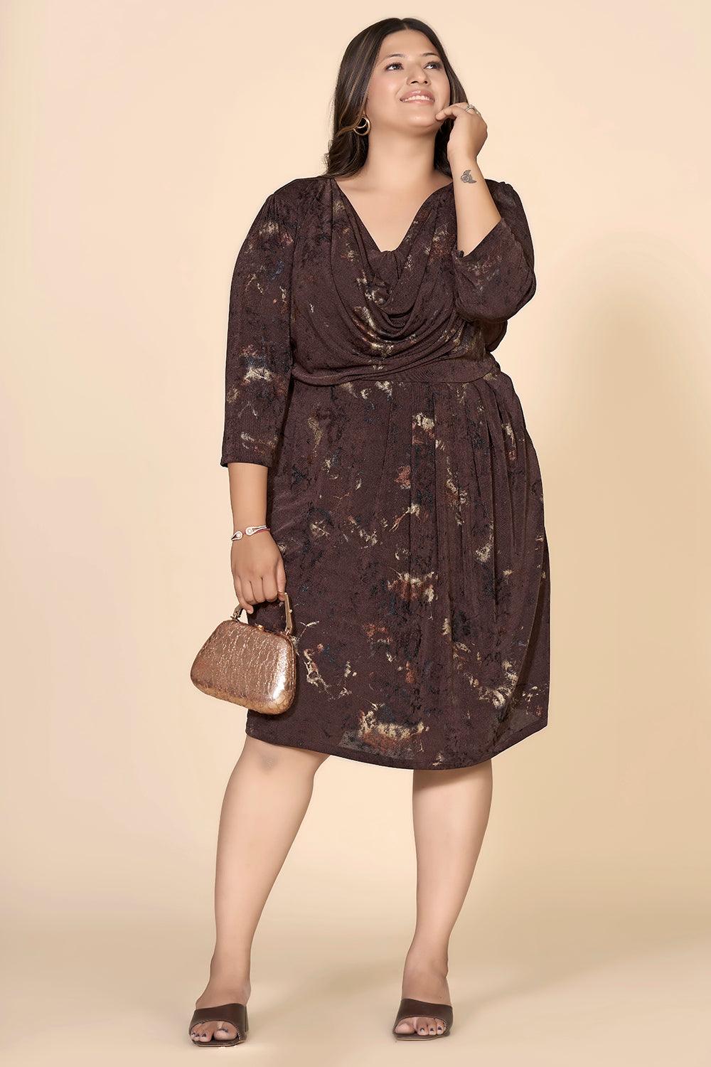 Brown Printed Evening Wear dress Curvy Lane