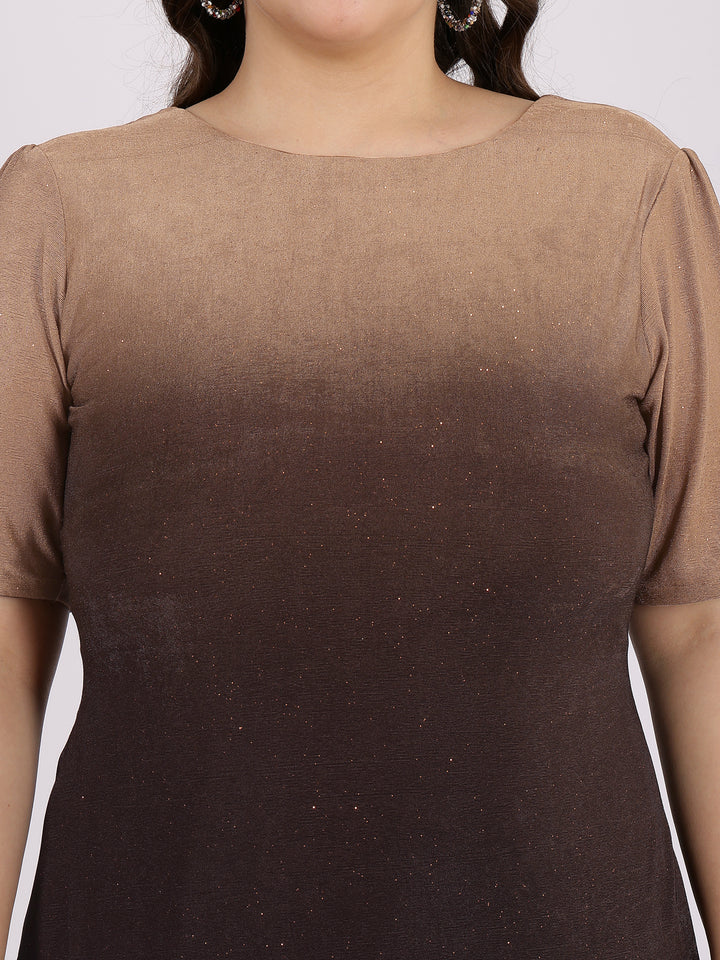 Brown Round Neck Knee-Length Party Dress For Women