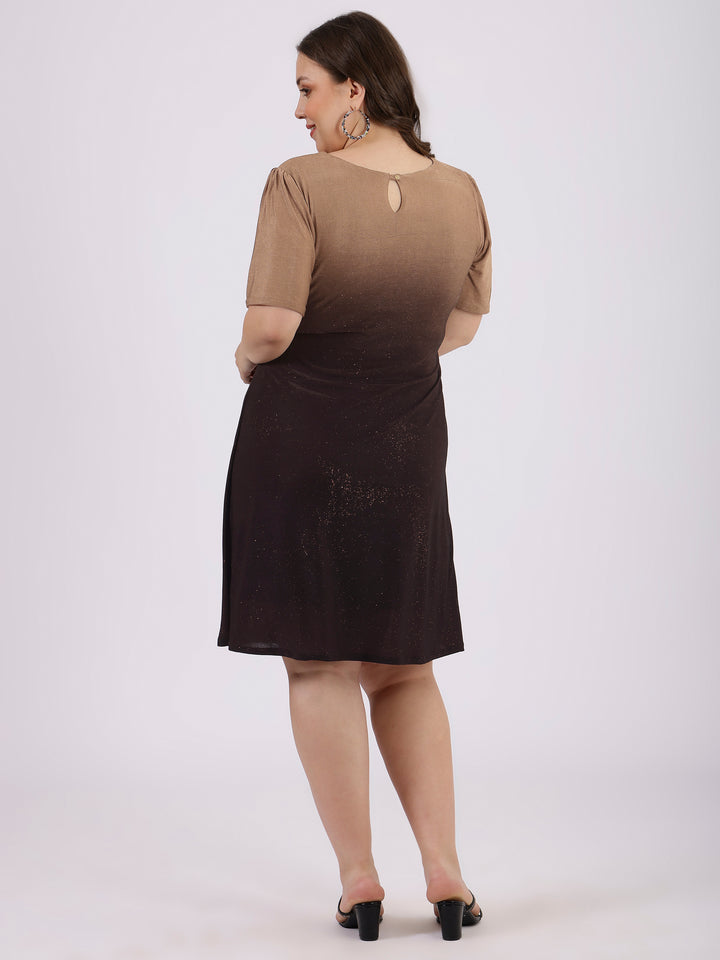 Brown Round Neck Knee-Length Party Dress For Women Back  Side