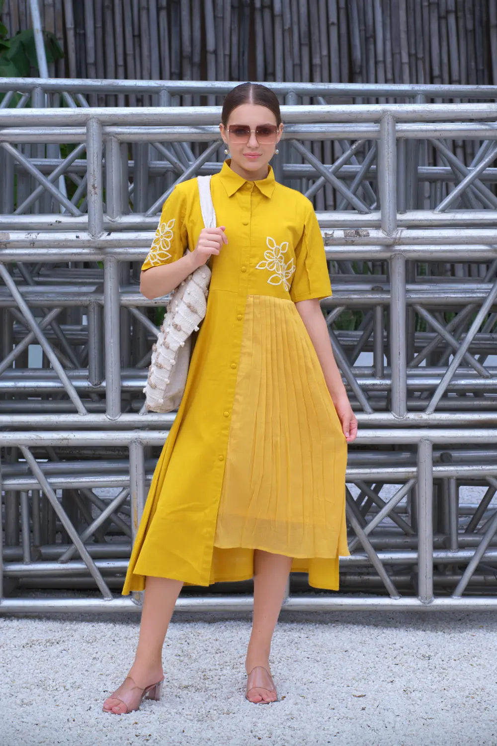 Collared golden cotton Dress for daily wear