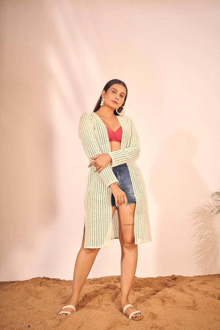 Cream Plus Size Cream Color Beachwear Shrug