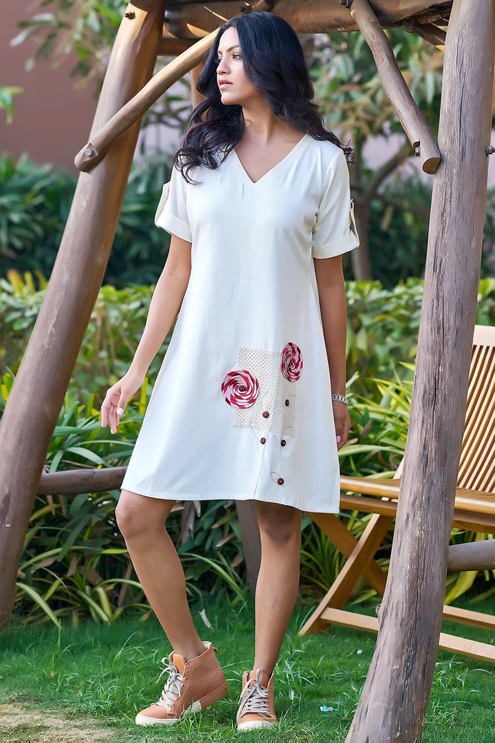 Cute casual dress with embroidery work for women