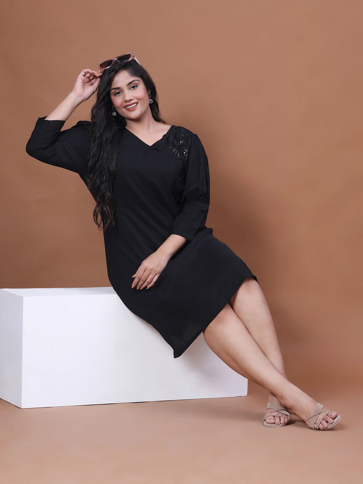 Elegant Black Plus Size Sequin Velvet Dress