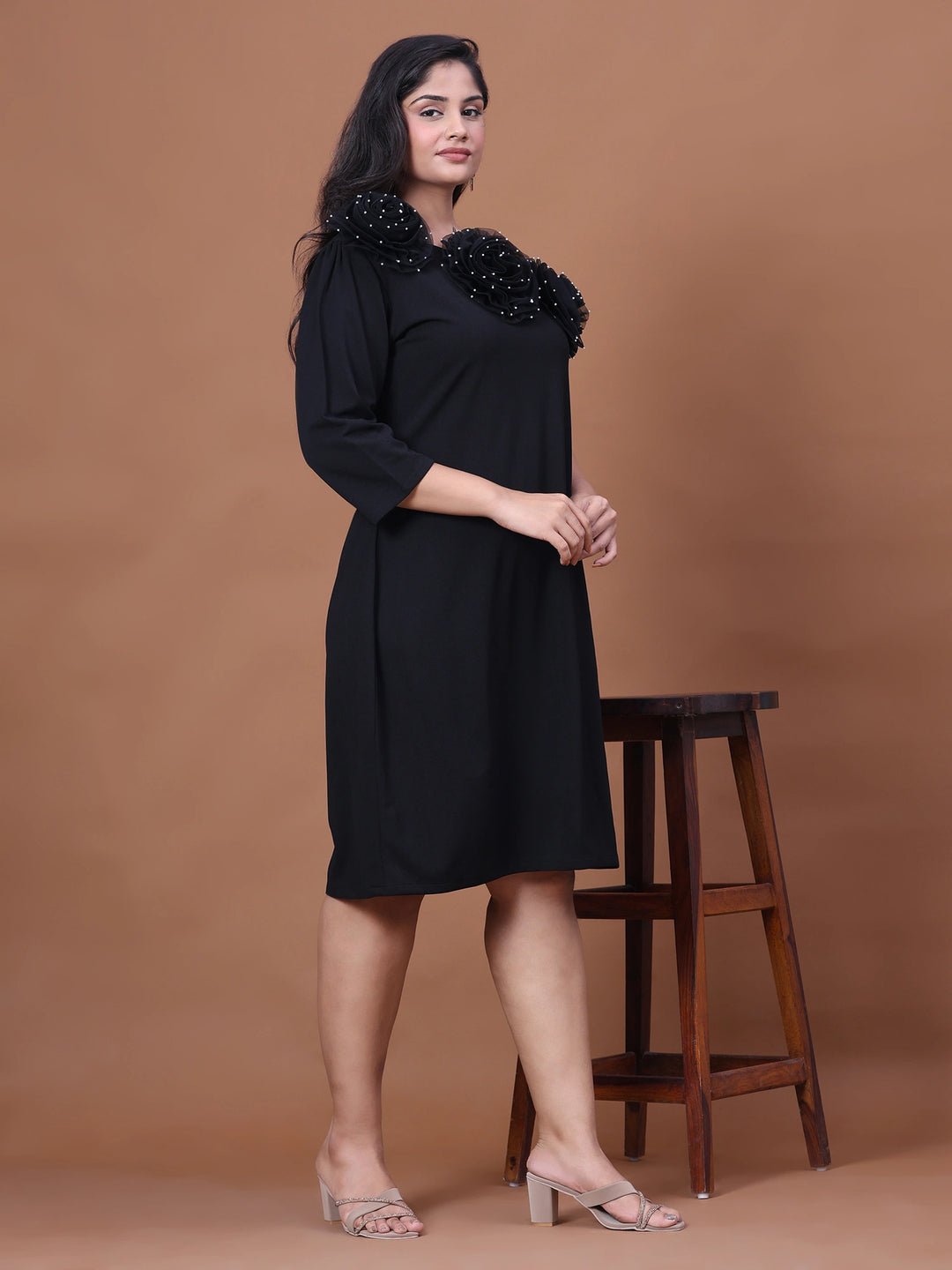 Elegant black off-shoulder western dress for ladies