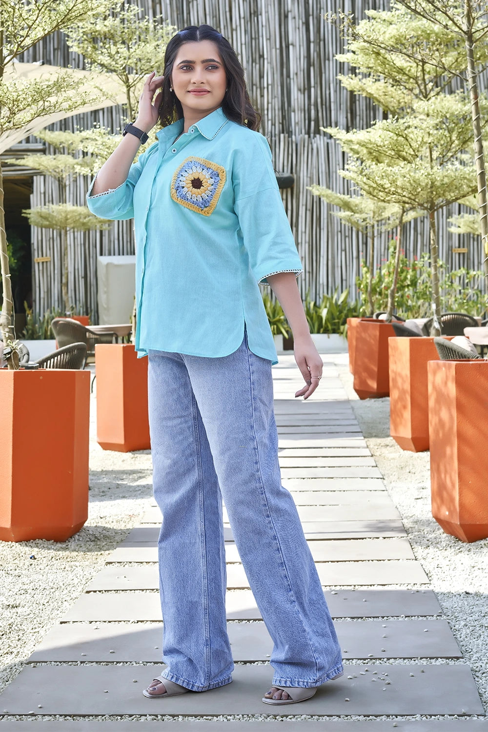 Sky blue casual shirt for women