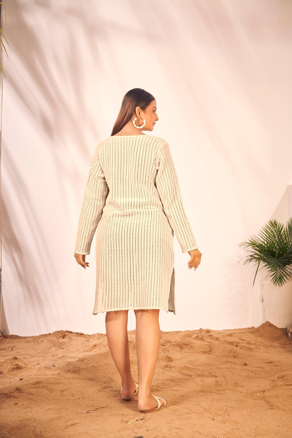 Full Sleeve Cream Color Beach Wear Shrug For Plus Size Women