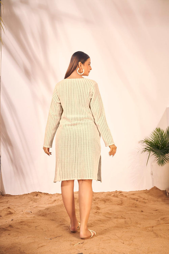 Full Sleeve Cream Color Beach Wear Shrug For Plus Size Women