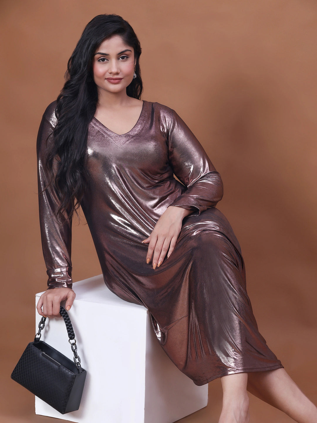 Gleaming Copper Western Dress for Plus Size Ladies