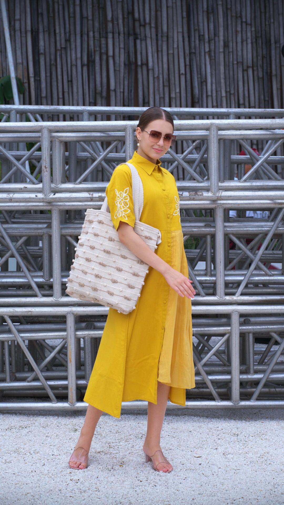 Collared golden cotton Dress for daily wear