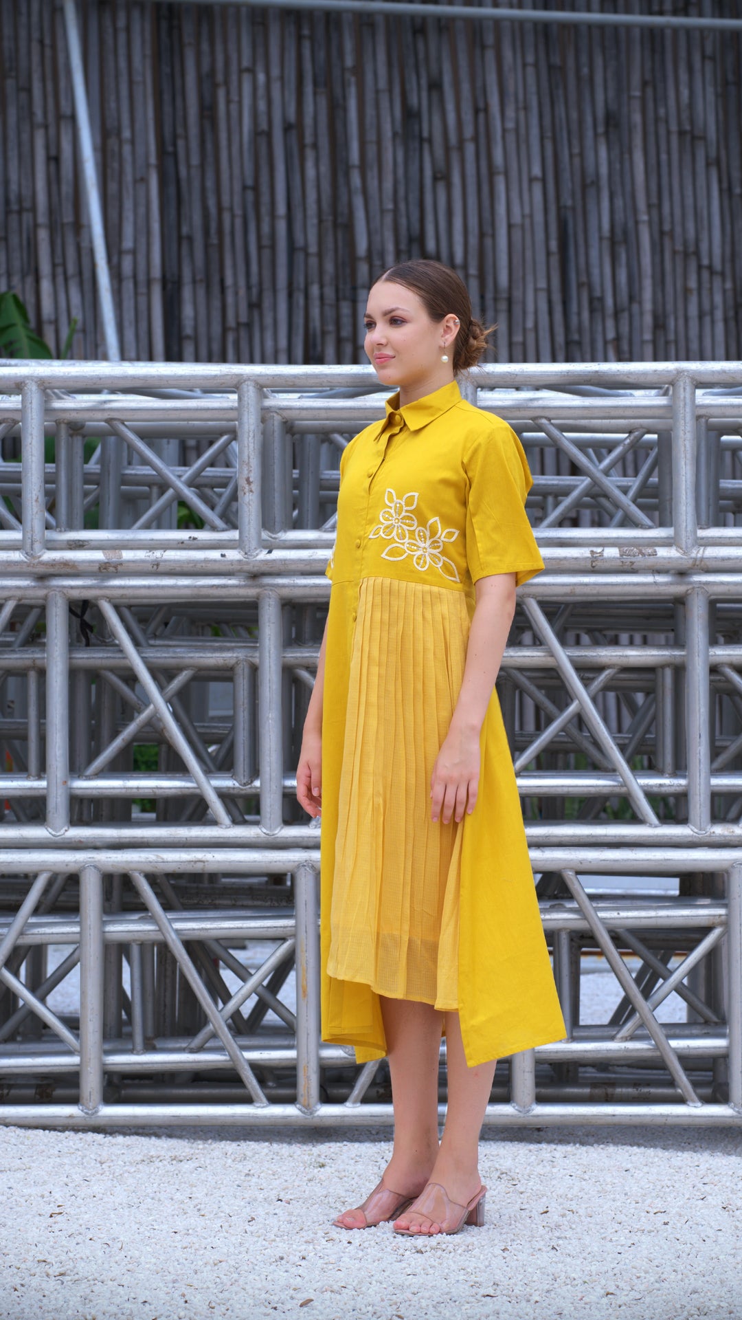 Collared golden cotton Dress for daily wear