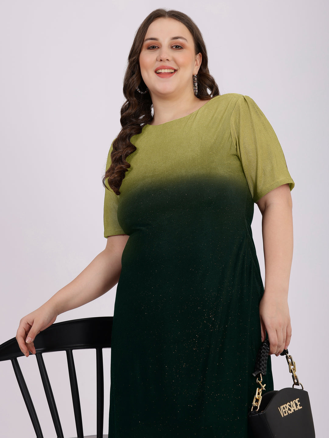 Green_Color_Round_Neck_Knee-Length_Party_Dress_For_Women