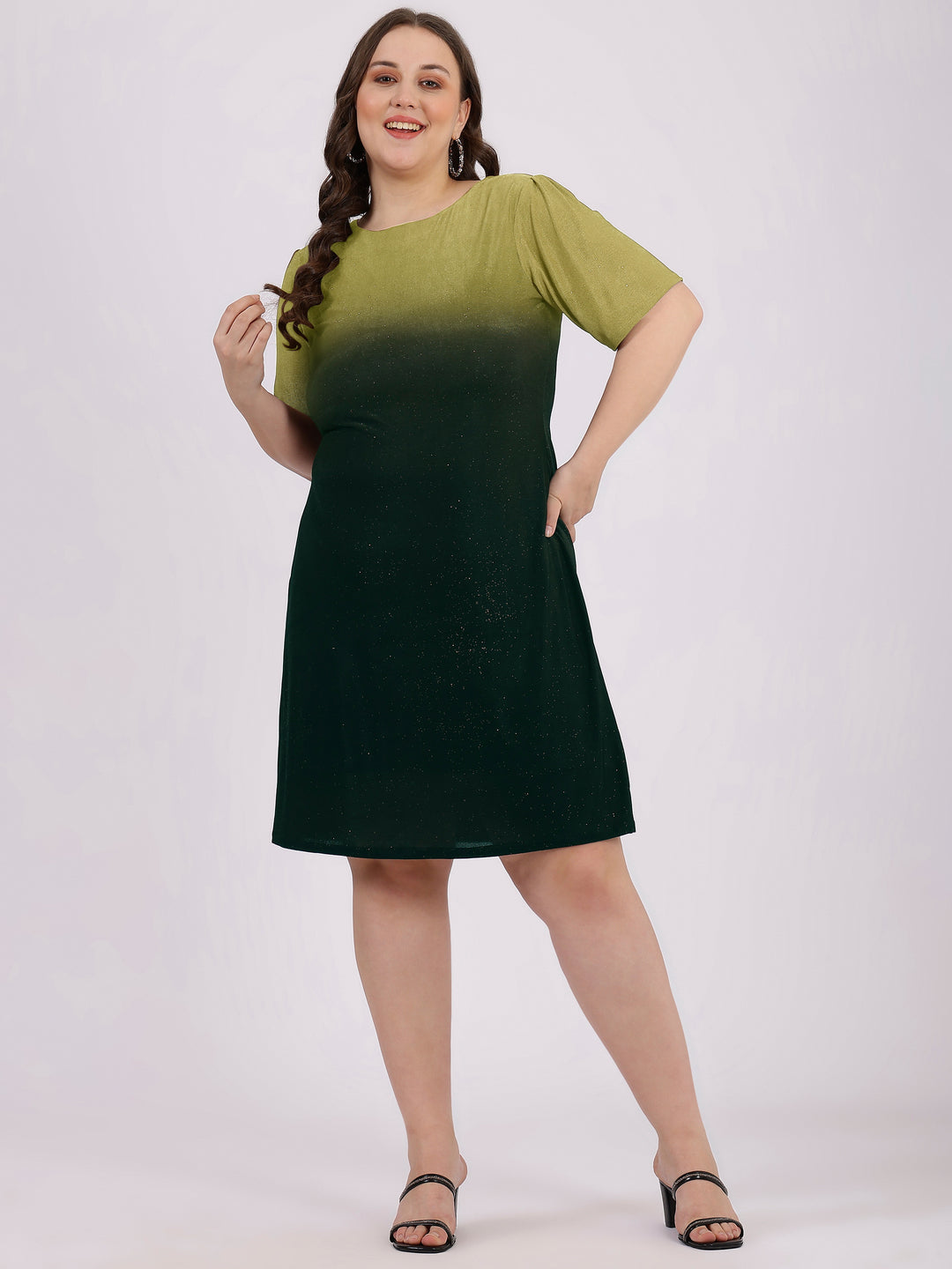 Green_Round_Neck_Knee-Length_Party_Dress_For_Women